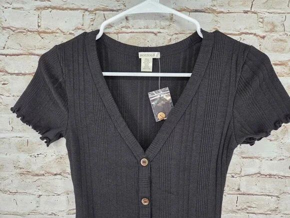 Bozzolo Fitted Knit Dress Size Small NEW Short Sleeve Black - Picture 2 of 3